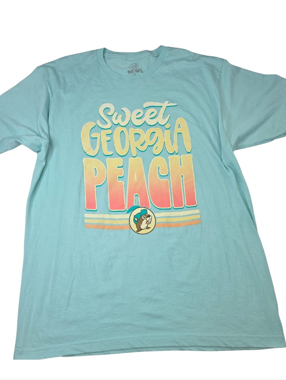 Buc-ee's XL Sweet Georgia Peach Teal Tee 1702-o